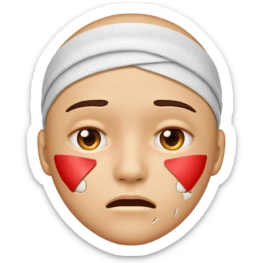 injured face emoji with bandages or scars, painful expression sticker