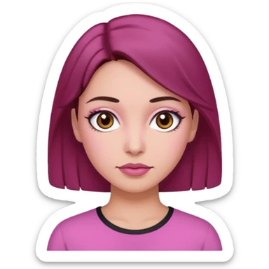 Woman with pink all skin, white background, dark brown hair and hazel eyes and brown eyebrows sticker