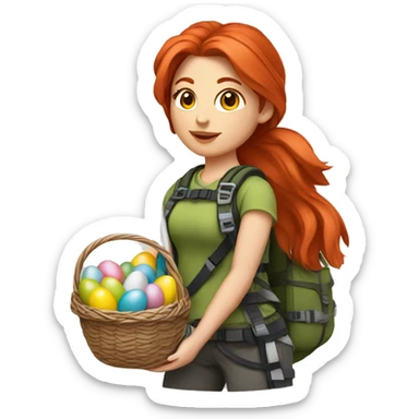 Female mountain climber red hair with Greek flag and holding Easter eggs basket sticker