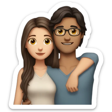 White girl dark brown long hair without glasses and be indian boy with glasses and dark brown hair hug sticker