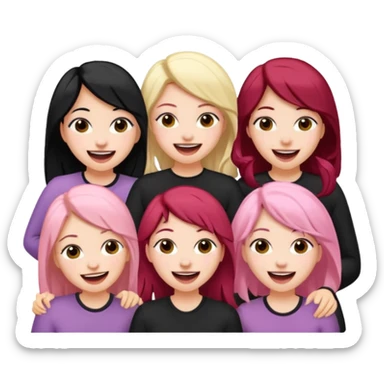 Girlfriend emoji - 5 white girlfriends, two with black hair, one with medium blonde hair, one with  pale pink hair,  sticker