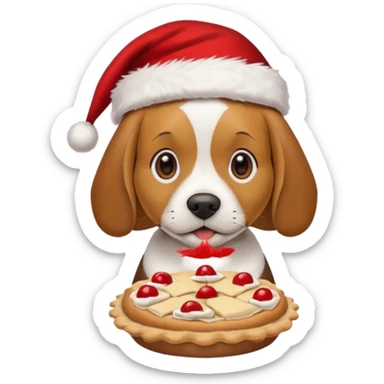 beagle in the santa hat eating a pie sticker