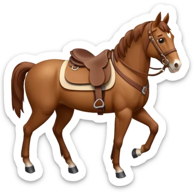 horse with a saddle, isometric view, emoji style sticker