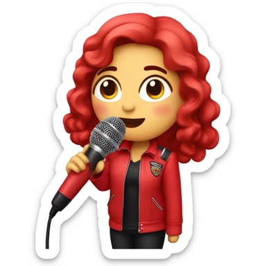 rosalía with a red biker uniform and holding a microphone sticker