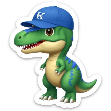 Let’s do a cute green T Rex  in a blue university Of Kentucky ball cap  sticker
