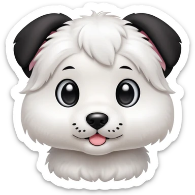 sanrio kawaii mascot puppy dog, black ears, eyes and nose. white fur sticker
