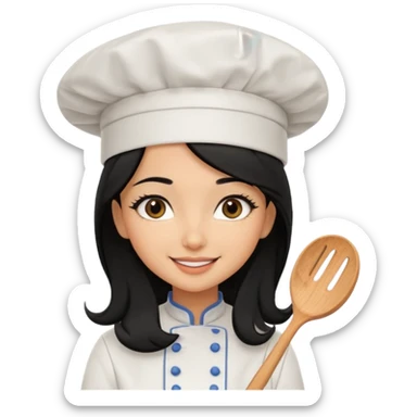 Create a cute girl, black hair, Middle Eastern with lashes  chef🧑‍🍳 emoji, barbie vibes tan skin black long hair with long lashes  sticker