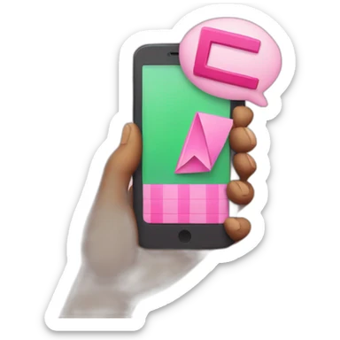 holding a smartphone with big pink check mark on the screen sticker