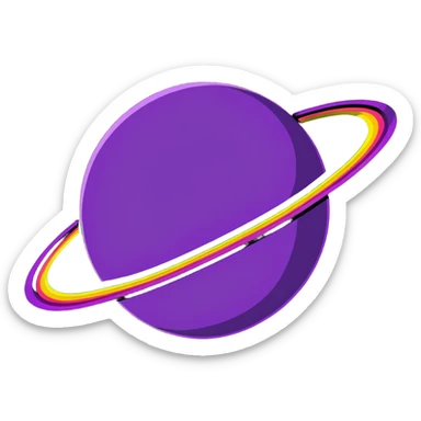 purple planet with colorful rainbow rings surrounding it sticker