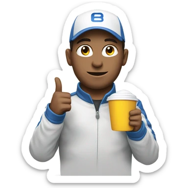 A fórmula 1 with a driver holding a cup sticker