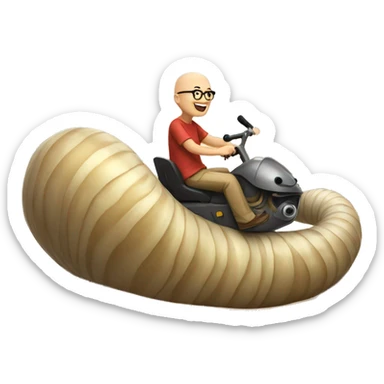 Bald Nerd riding large dune sand worm sticker
