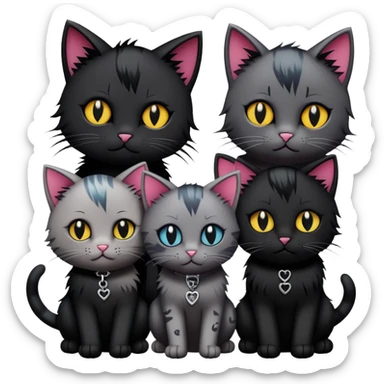 three emo cats in love with tattoos and cool hair, plus five emo kittens sticker