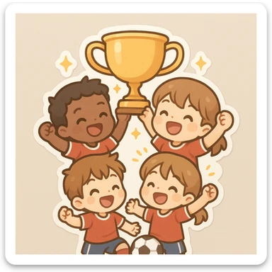 team celebrating with trophy sticker