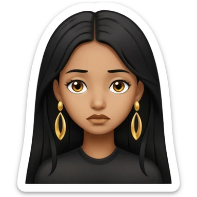 brown girl who has long layered black hair with gold stud earrings  who is sad sticker