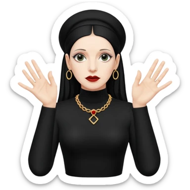 Lene Lovich shown as on the Stateless album cover with a typical symmetrical hand pose sticker