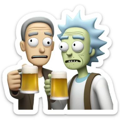 rick and morty doing beer toast sticker