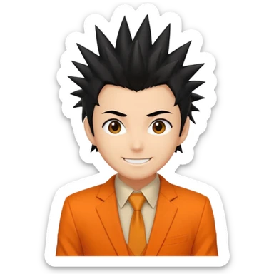 determined anime character with spiky black hair, orange suit, inspired by Goku emoji sticker