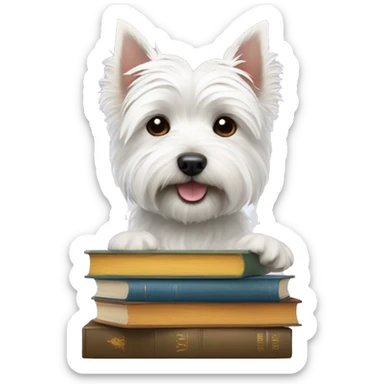 west highland white terrier with books sticker