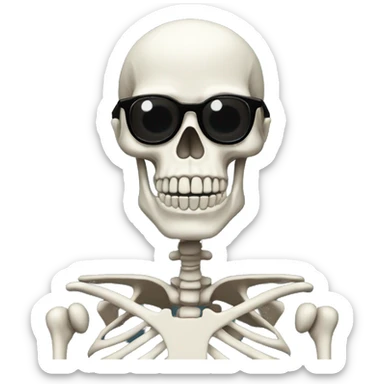 skeleton but black with big goofy teeth and glasses sticker