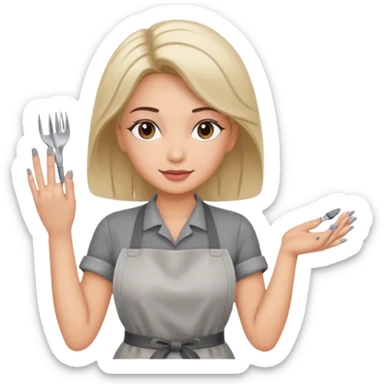 female nail master in grey apron  sticker