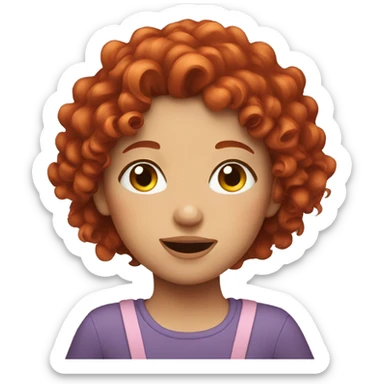 Girl with red curly hair making faces sticker
