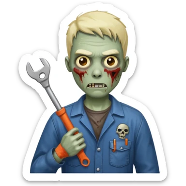 zombie mechanic with tool in his hand   sticker