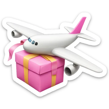 airplane with a parcel with a pink bow  sticker