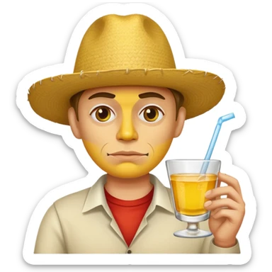 Apple emoji face drinking tequila with bored face sticker