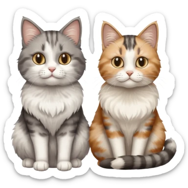 a realistic looking very fluffy grey and white cat sitting next to another cat sticker