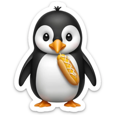 Penguin eating corn dog sticker