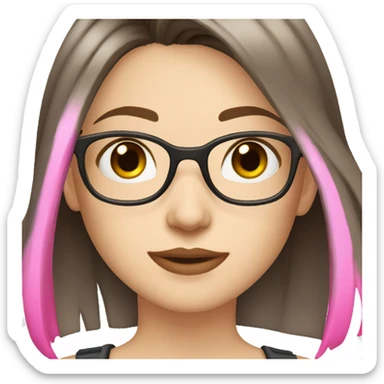 pale skinned girl with dark brown choppy shoulder length hair with pink streaks wearing glasses and has brown eyes  sticker
