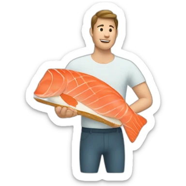 a man eating bread with a piece of raw salmon on it and dill on top sticker
