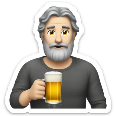 Dark hair greyish beard man drinking beer while laying  sticker