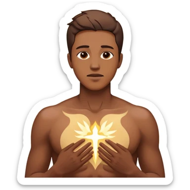 transition from a man with a spiritual pain on his chest growing up to a man with a soul glowing on his body representing his healed version karmically and using that energy to heal others sticker