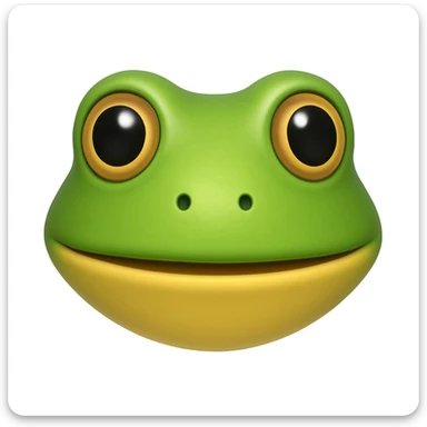 Create an emoji that looks exactly like the reference image in iOS emoji style. The emoji should have 3D appearance, shiny surface, smooth gradients, soft shadows, and a realistic green frog head with a classic emoji look. Add a subtle highlight to the head. sticker