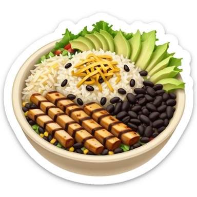 Burrito bowl with grilled chicken, rice, and black beans sticker