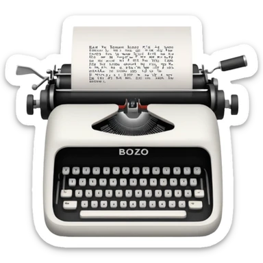 Typewriter typing on paper and the paper says bozo sticker