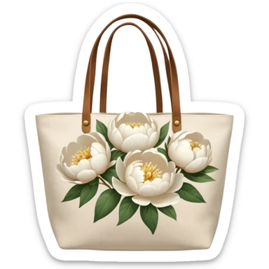 canvas tote bag filled with white peonies  sticker
