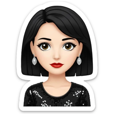 Gloria Holden with black hair, black sequin outfit sticker