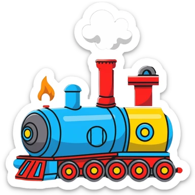 A cartoon toy train with a bright happy face and steam coming from its chimney sticker