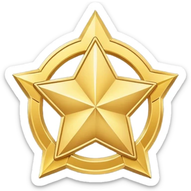 JUST THE CIRCLE golden medal in star shape, central empty space, details in border, golden sticker