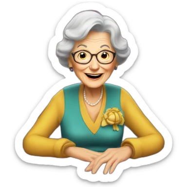 Old lady winning on a slot machine sticker