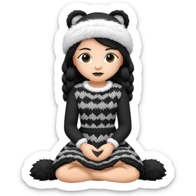 Barboncino seduto in bianco e nero con vestitino in maglia sticker