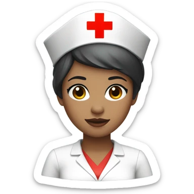 short pixie cut black straight hair female nurse with red cross sign hat wearing dress
pale skin color sticker