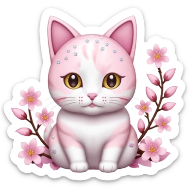 Pastel shiny glittery pastel pink and white Sakura flowers cat with sprinkles on top sticker