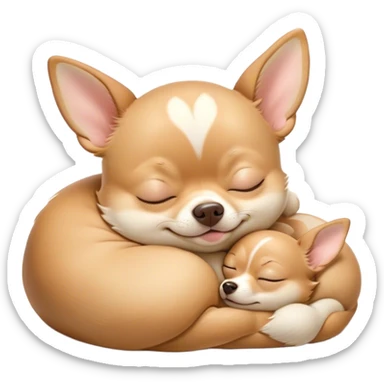 Cinematic Meme-Worthy Chubby Sleeping Fawn Chihuahua Portrait Emoji, Head resting peacefully with a contented smile, showcasing a delightfully chubby build and a luxuriously soft fawn coat, eyes shut in a serene nap, Simplified yet hilariously adorable features, highly detailed, glowing with a soft, drowsy light, high shine, relaxed and utterly lovable, stylized with an air of playful laziness, bright and heartwarming, soft glowing outline, capturing the essence of a comically sleepy Fawn Chihuahua, so meme-worthy it feels like it could instantly become the next viral sensation of adorable slumber! sticker