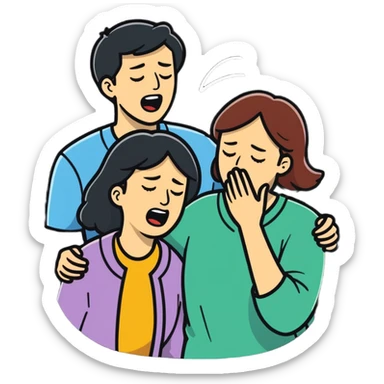 illustration of man celebrating the singing of divorce papers next to [crying woman] art influence sticker