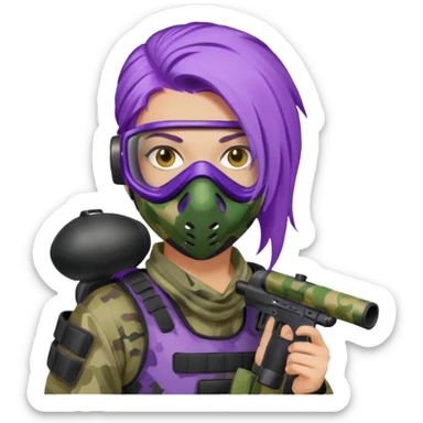purple haired painitball player sticker