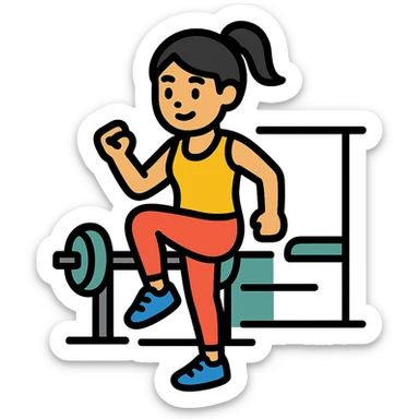 Asian woman doing a routine workout, energetic, fitness attire, gym background sticker