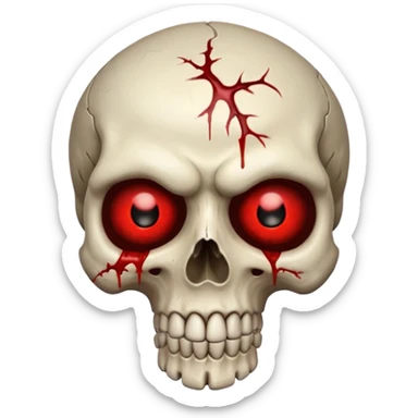 Bleeding skull with glowing red eyes and a sinister smile sticker